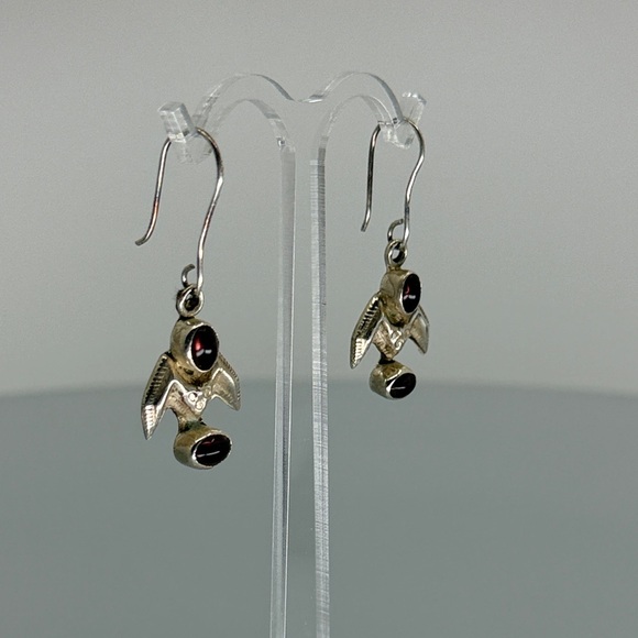 Navajo Silver and Red Stone Drop Earrings - Picture 2 of 4